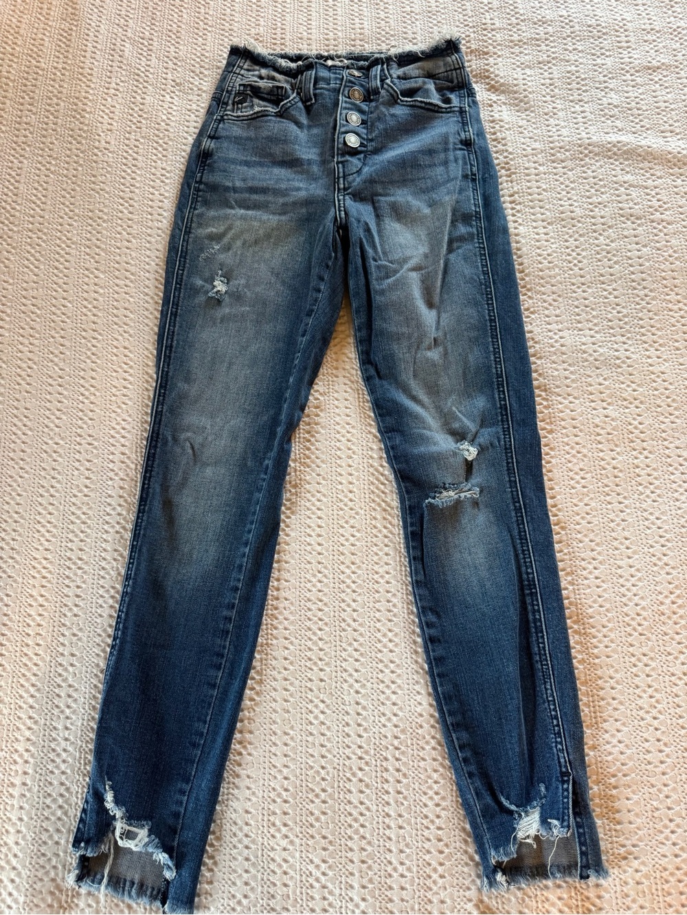 KanCan Dark Blue High-Rise Skinny Jeans with Distressed Detailing size 24